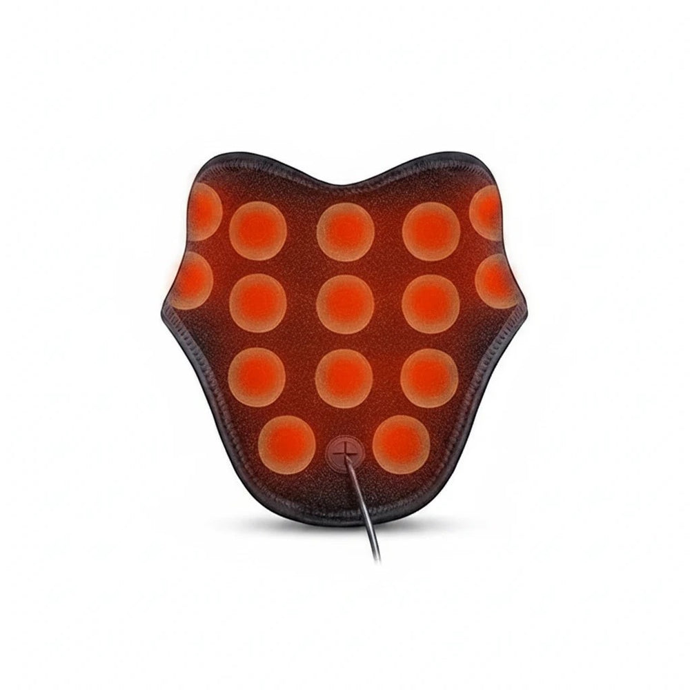 Sea Dragon Dreams wearable far infrared neck and shoulder heating pad with glowing red circular heat zones