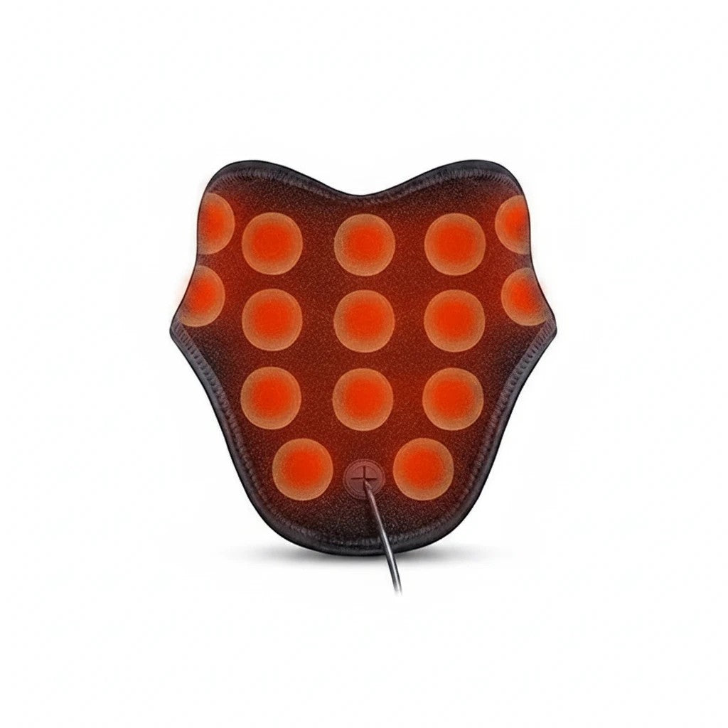 Sea Dragon Dreams wearable far infrared neck and shoulder heating pad with glowing red circular heat zones