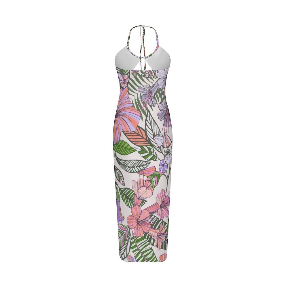 Sea Dragon Dreams floral cami dress with cutout details, featuring a vibrant botanical print on a sleeveless silhouette