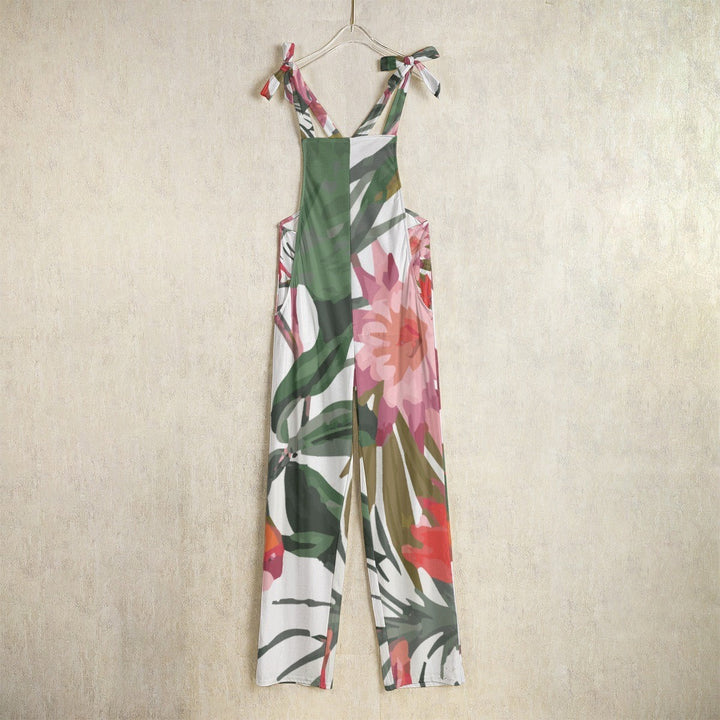 Sea Dragon Dreams floral print jersey jumpsuit with tie-shoulder straps, perfect for casual summer resort wear.