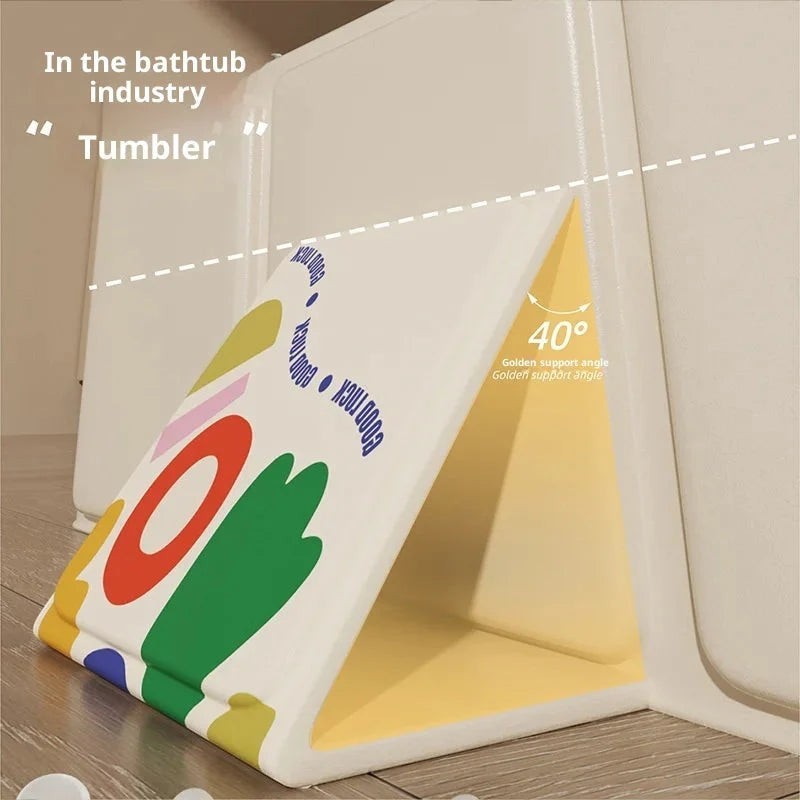 Sea Dragon Dreams foldable baby bathtub featuring a 40-degree ergonomic support angle for comfortable bathing.