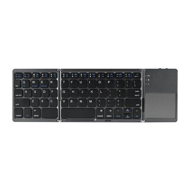 Sea Dragon Dreams foldable wireless Bluetooth keyboard in dark grey with a built-in touchpad for portable typing.