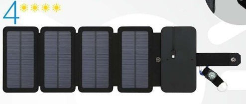 Sea Dragon Dreams portable folding solar panel charger with four panels and USB output for camping and hiking