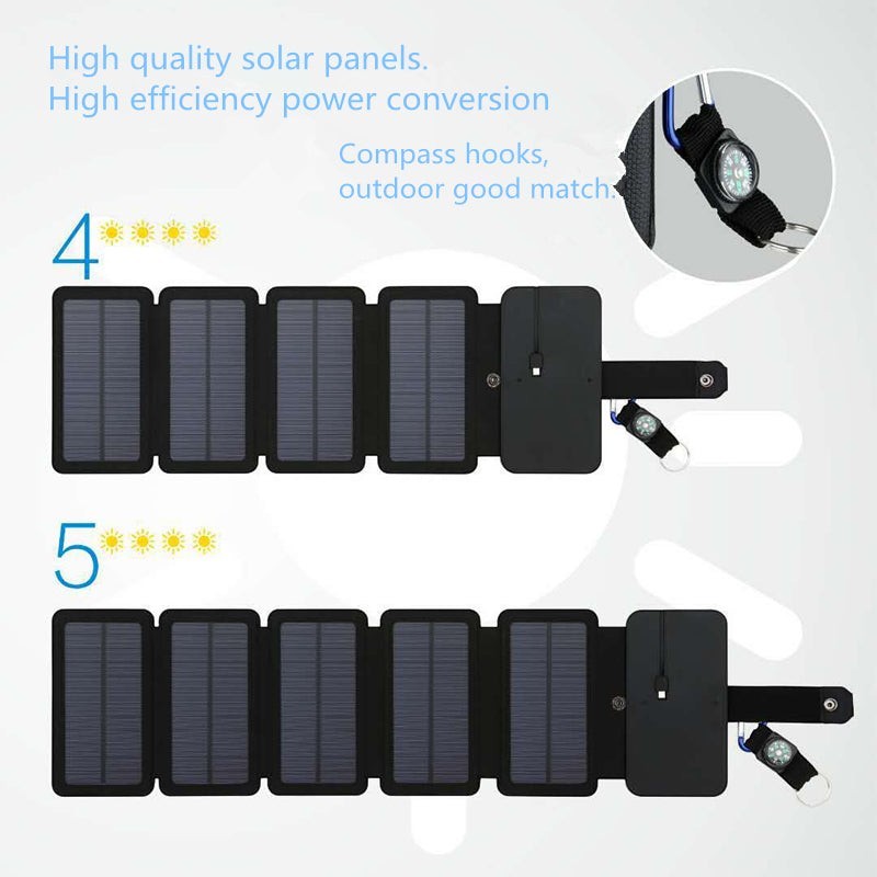 Sea Dragon Dreams portable folding solar panel charger with USB output and attached compass for camping and hiking