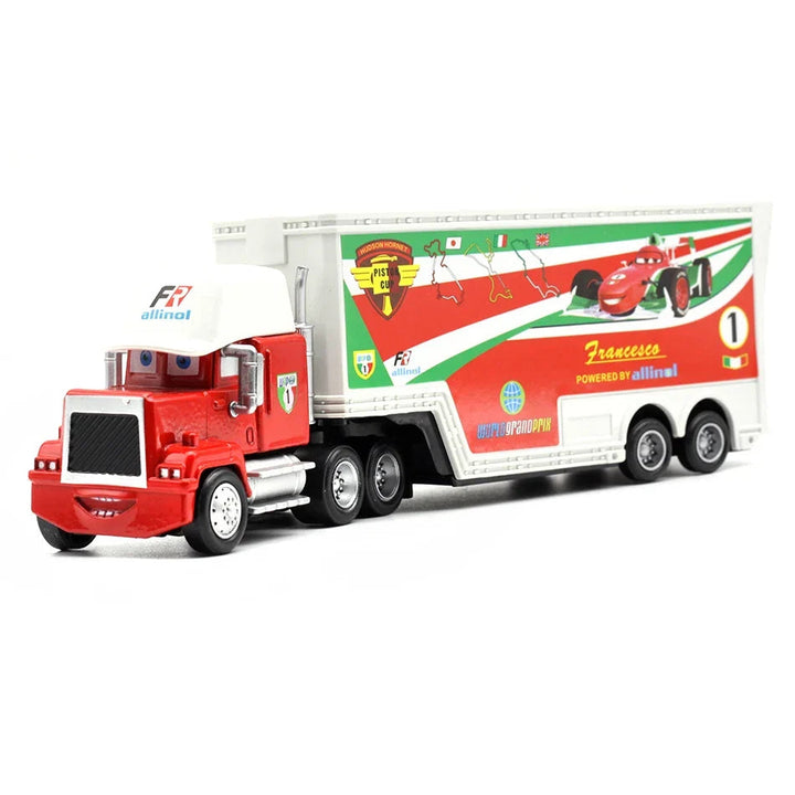 Sea Dragon Dreams Disney Pixar Cars Francesco Bernoulli Mack truck and trailer die-cast metal model in 1:43 scale.
