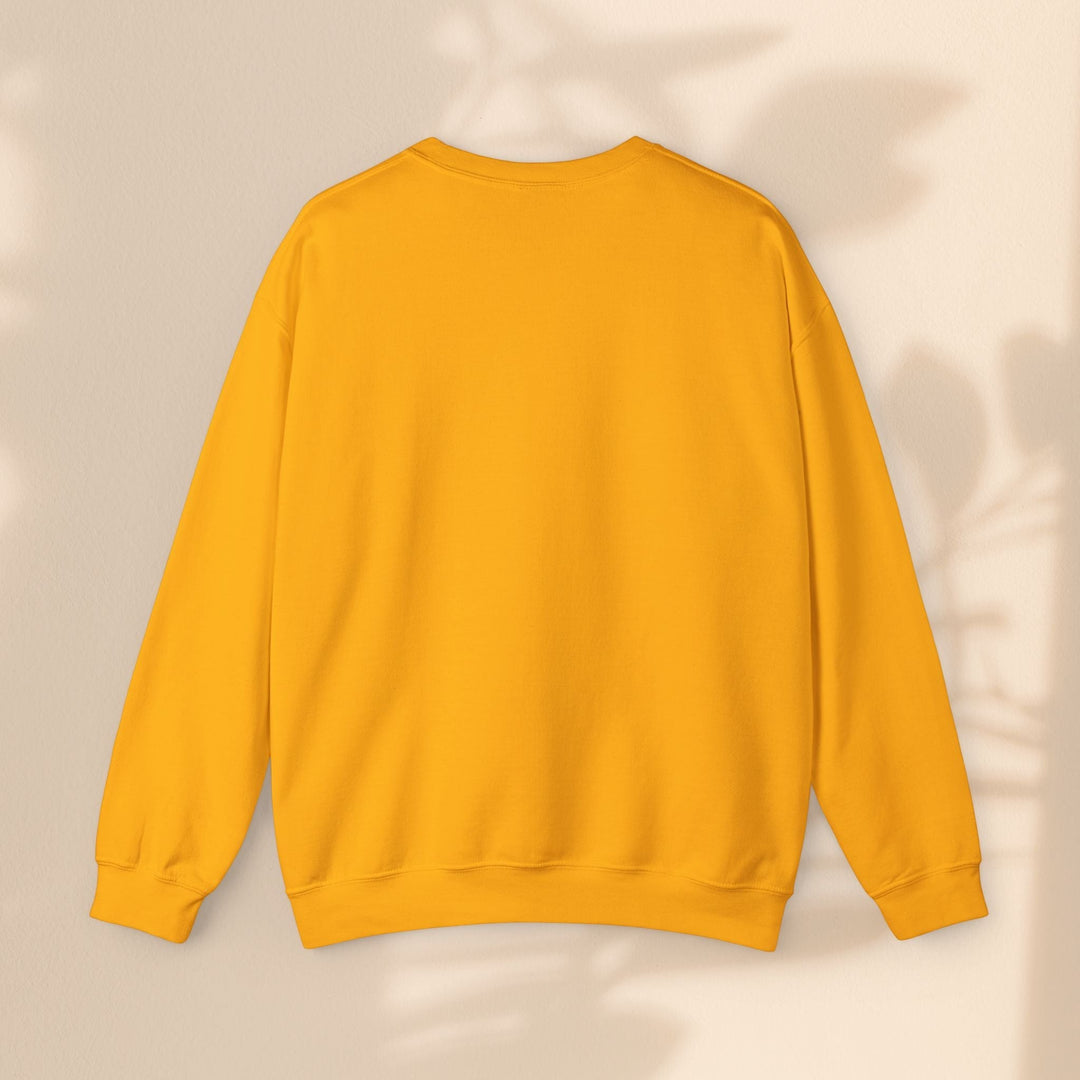 Sea Dragon Dreams unisex gold crewneck sweatshirt, back view, showing durable cotton-polyester blend fabric.