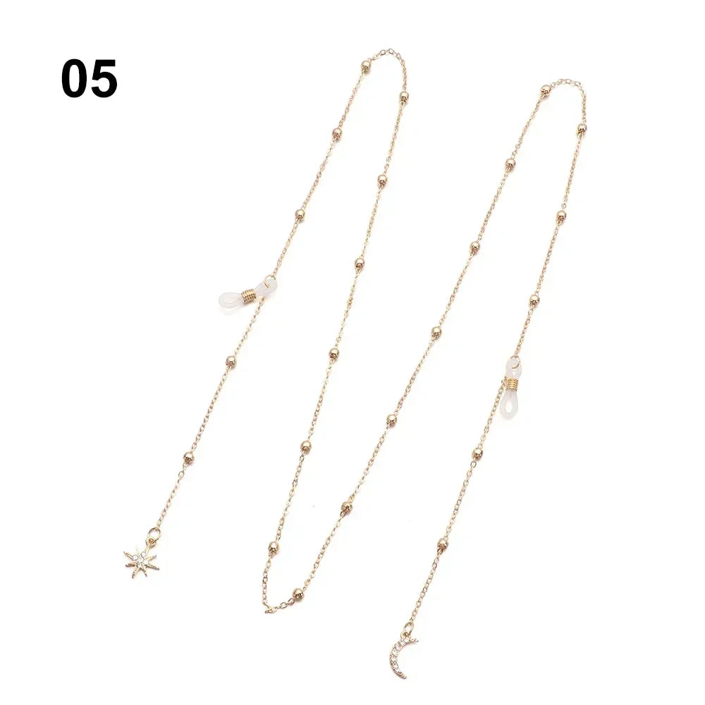 Sea Dragon Dreams gold-tone beaded glasses chain with delicate star and crescent moon charms for eyewear