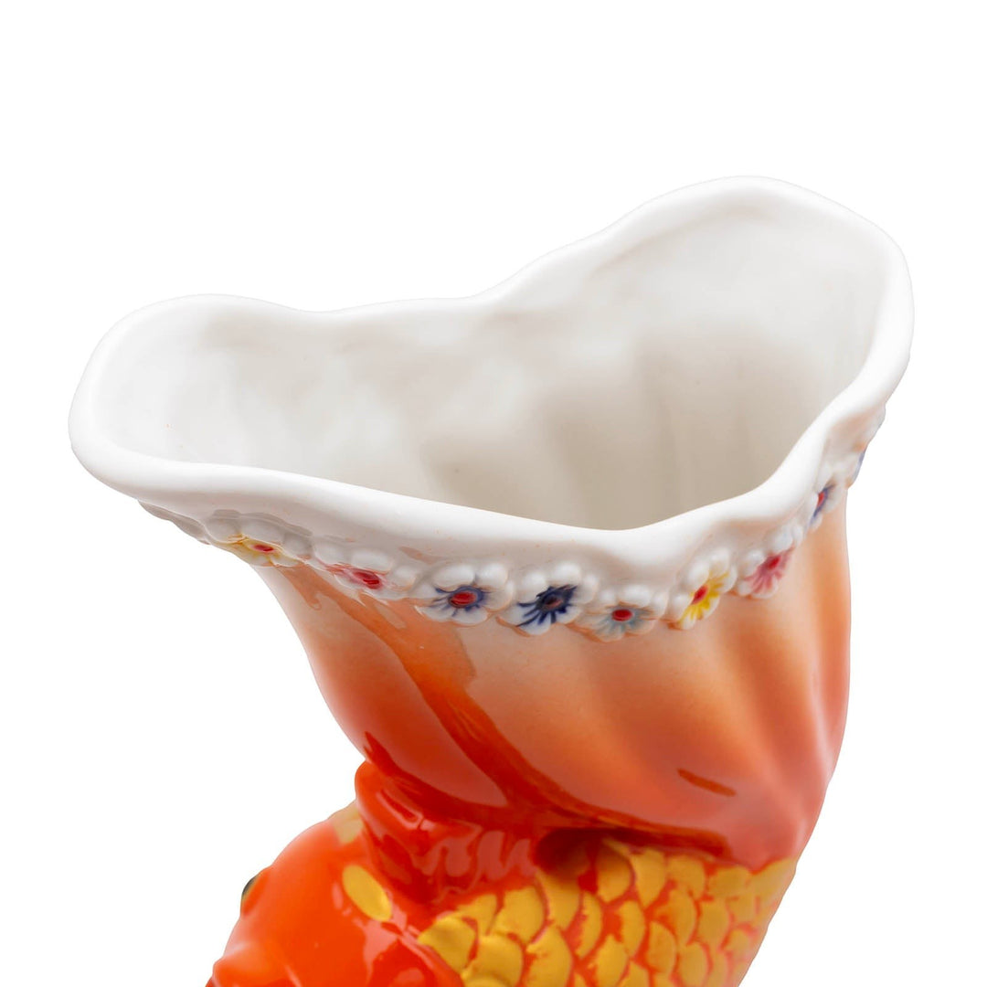 Sea Dragon Dreams Goldfish BarConic ceramic tiki mug with hand-painted orange scales and floral rim detail