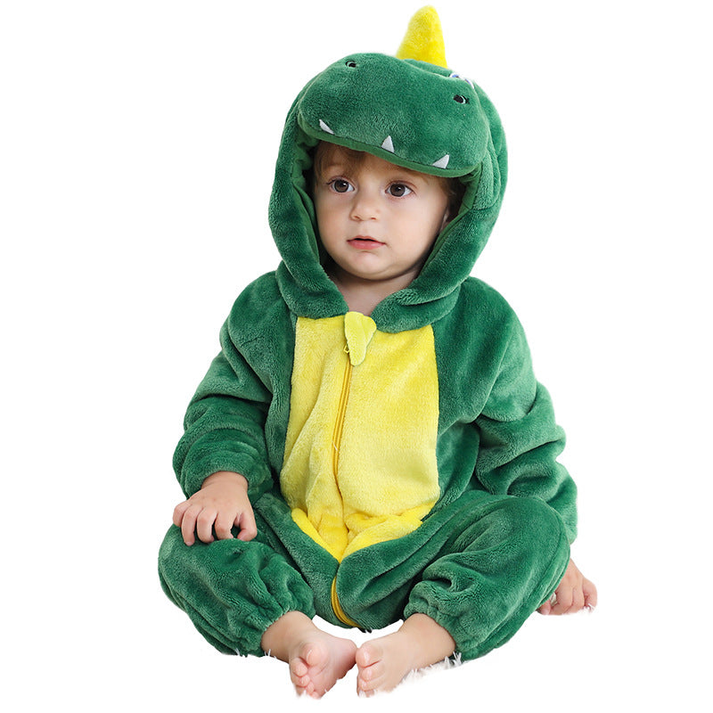 Sea Dragon Dreams green dragon onesie costume for boys with a soft flannel hood and front zipper closure