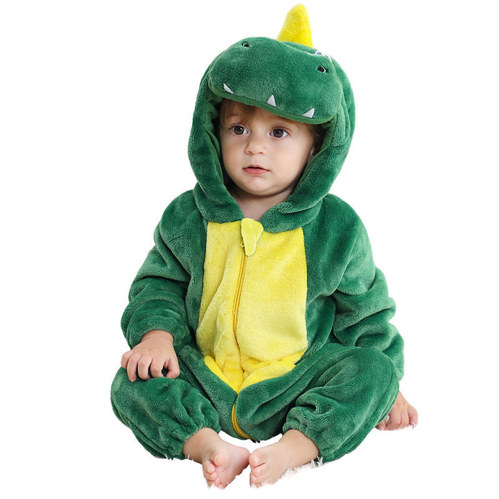 Sea Dragon Dreams green dragon onesie costume for boys with a soft flannel hood and front zipper closure