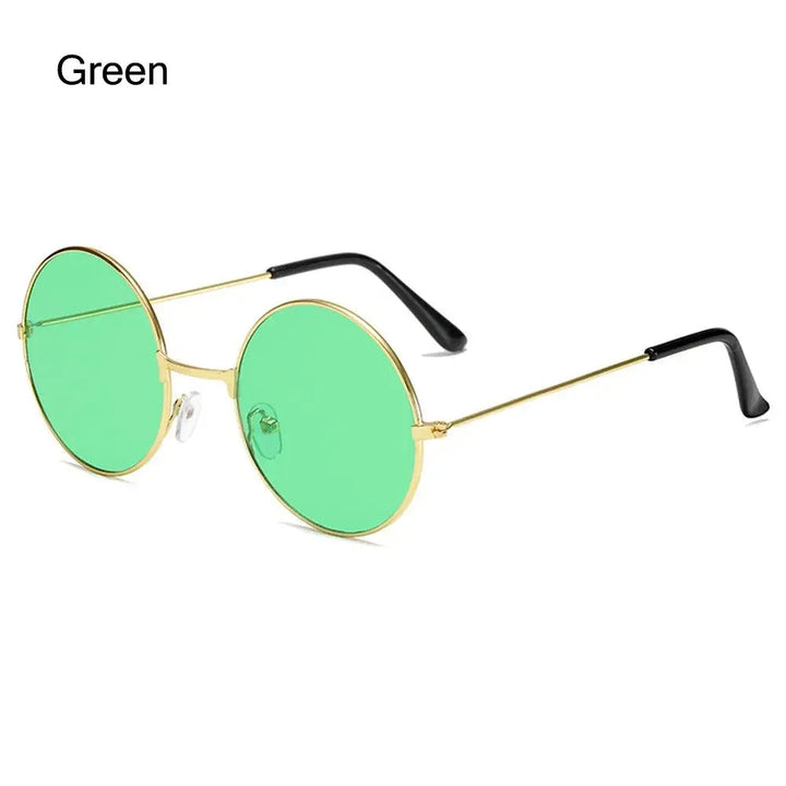 Sea Dragon Dreams green round novelty sunglasses with a thin gold metal frame for cosplay and costume wear