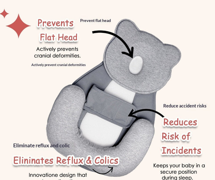 Sea Dragon Dreams grey inclined baby feeding pad with head support to prevent flat head and support safe positioning