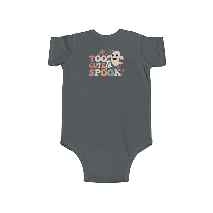 Sea Dragon Dreams infant bodysuit in dark grey with Too Cute To Spook ghost graphic for Halloween