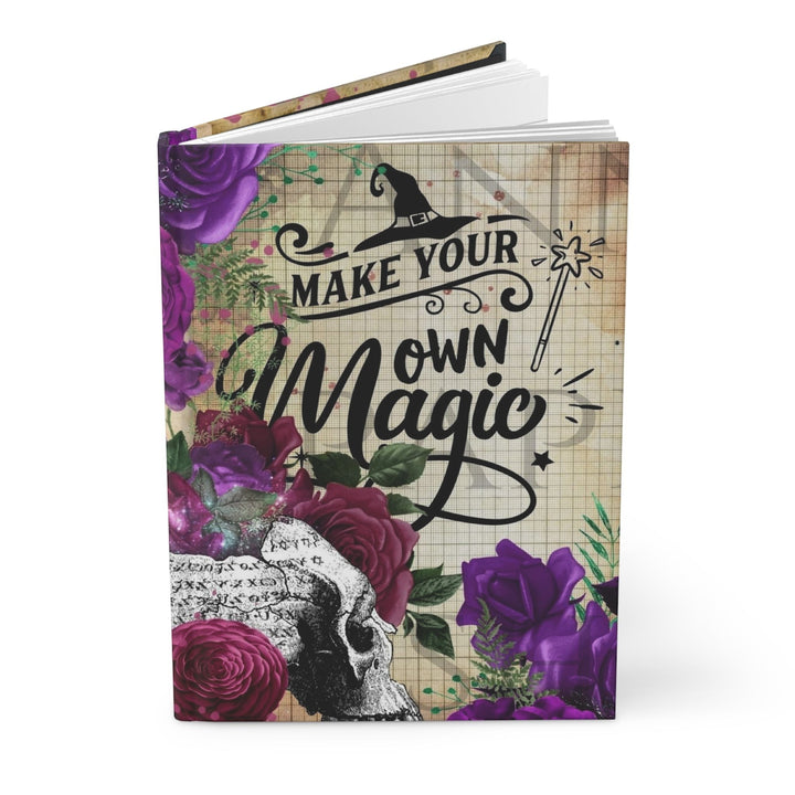 Sea Dragon Dreams hardcover journal with matte finish, featuring a skull, purple roses, and Make Your Own Magic text.