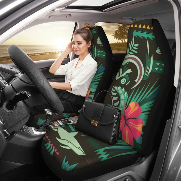 Sea Dragon Dreams Hawaii flower car seat covers with plush front and microfiber back installed in a car interior