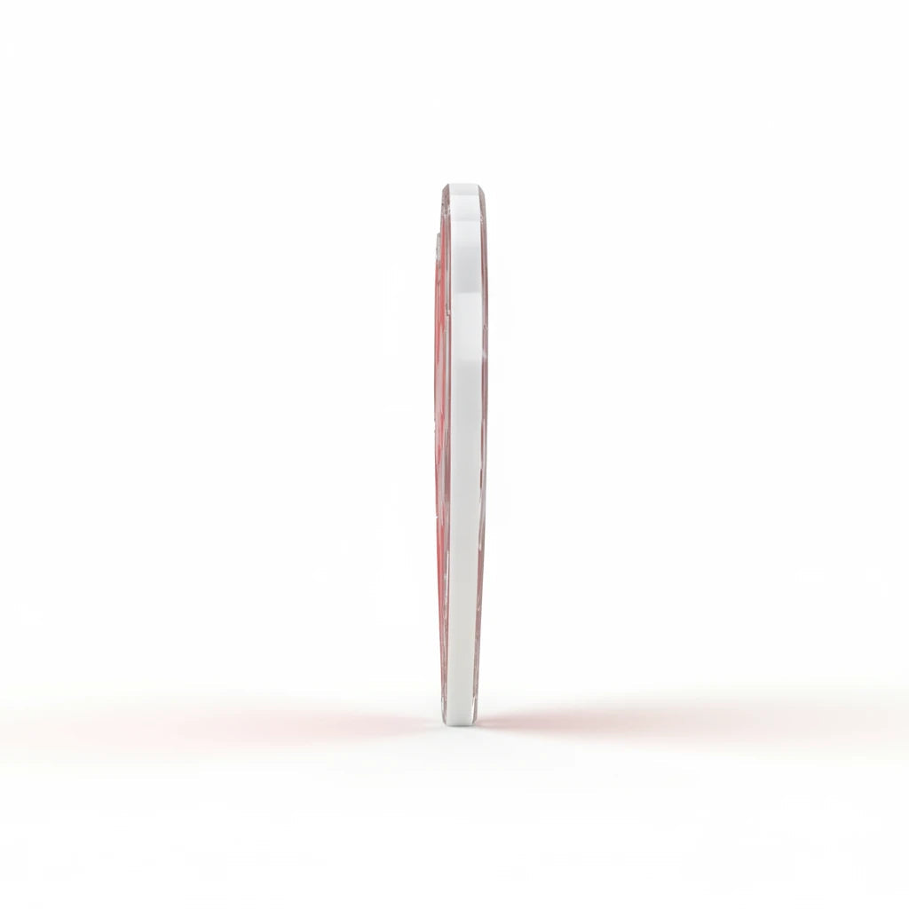 Sea Dragon Dreams heart-shaped acrylic statue side view showing thick, smooth-cut edges and reflective finish