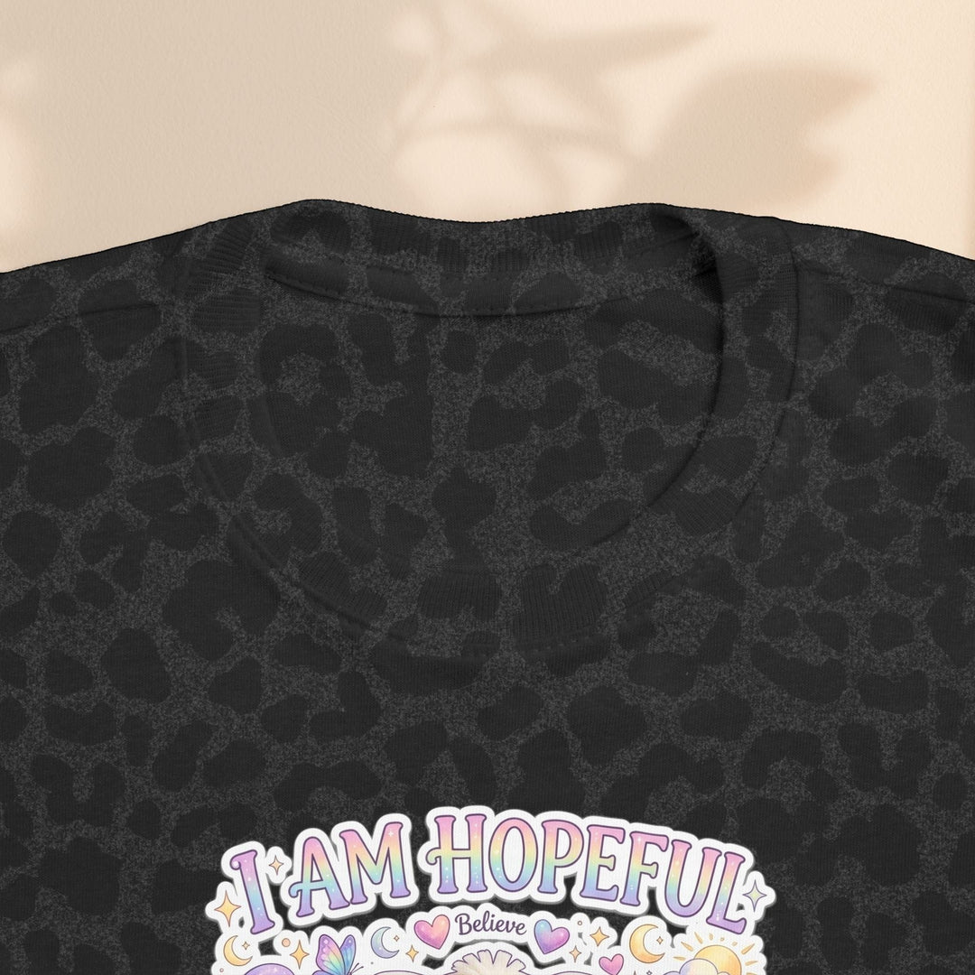 Sea Dragon Dreams Brave Buddies Hope Bunny toddler tee in black leopard print cotton with I Am Hopeful graphic