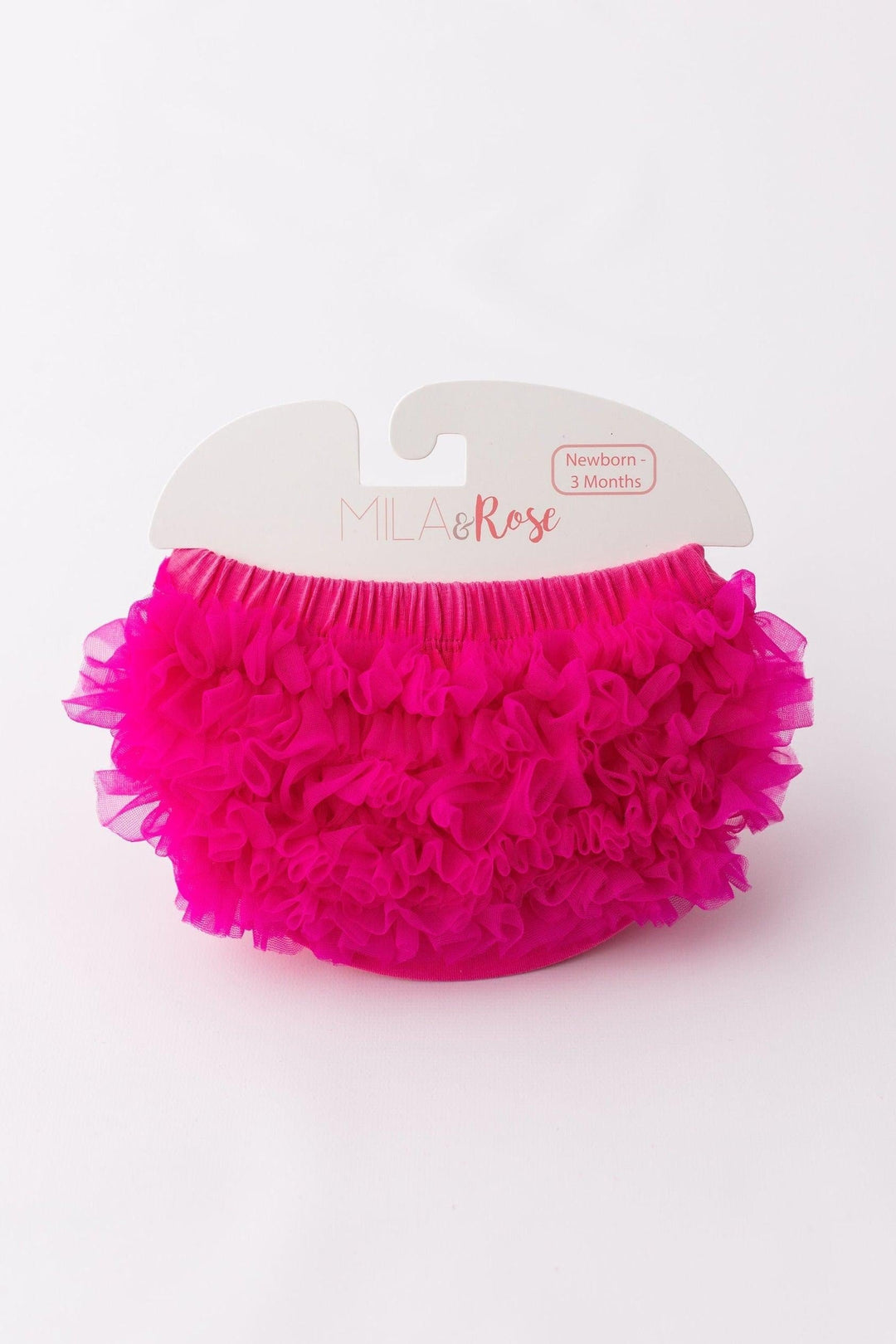 Sea Dragon Dreams hot pink baby diaper cover with layered ruffles on the back, made from soft, stretchy fabric.