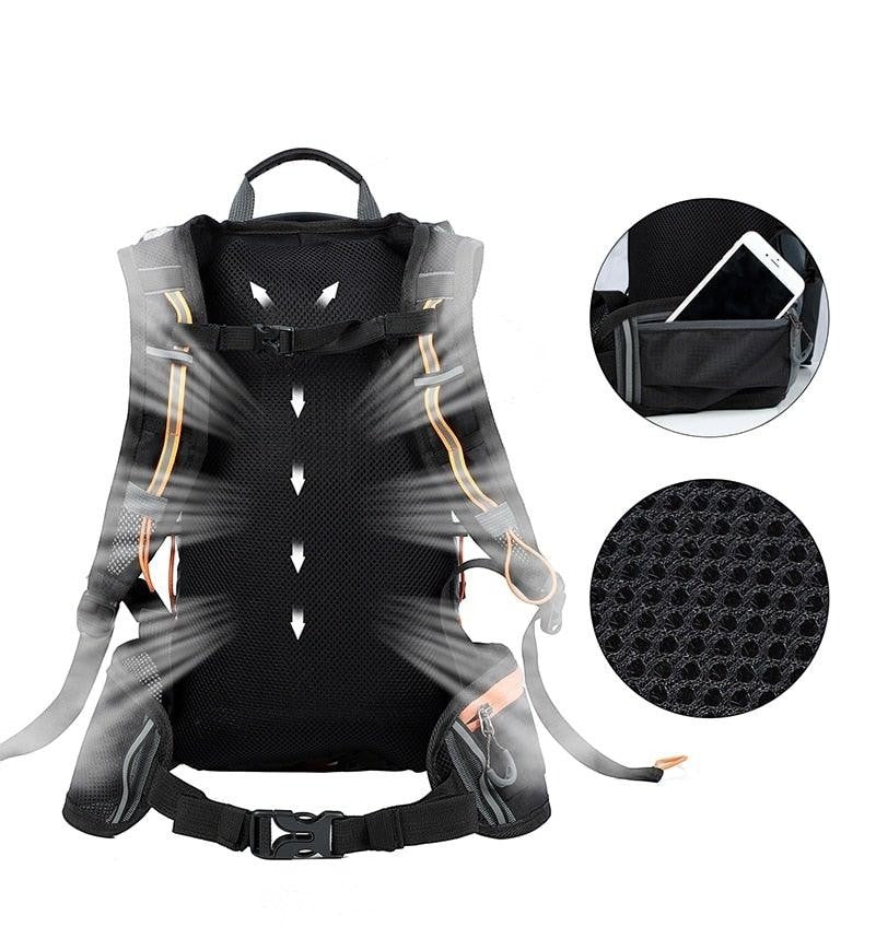 Sea Dragon Dreams 10L hydration backpack showing breathable mesh back panel, adjustable straps, and storage pockets.