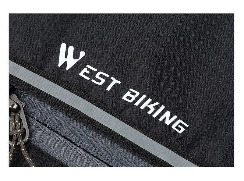 Sea Dragon Dreams 10L hydration backpack detail showing black ripstop fabric, reflective strip, and branded logo.