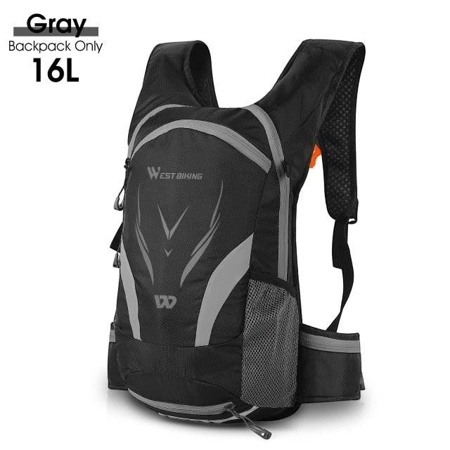 Sea Dragon Dreams 10L hydration backpack in gray and black ripstop fabric with mesh back and reflective accents.