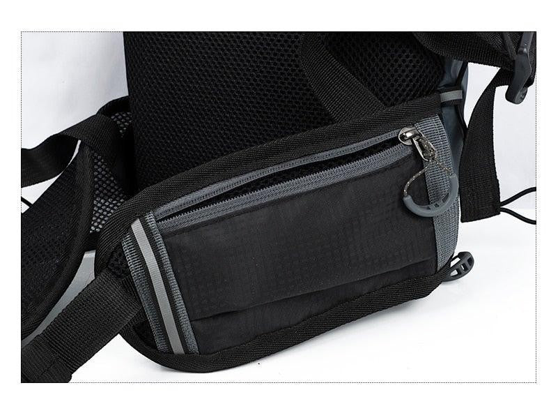 Sea Dragon Dreams 10L hydration backpack waist strap with zippered pocket, reflective strip, and breathable mesh
