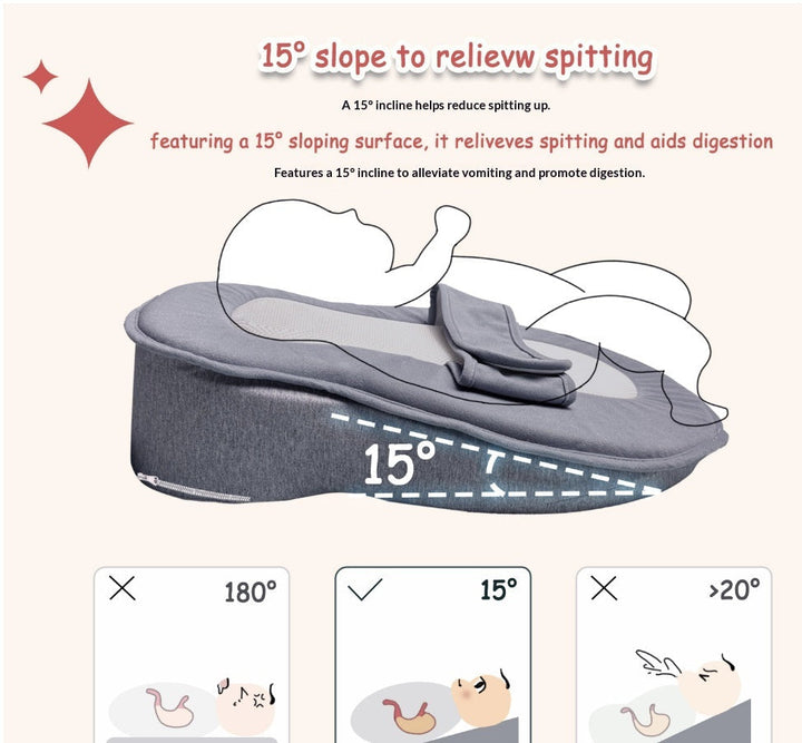 Sea Dragon Dreams grey inclined baby feeding pad with 15-degree slope for comfortable breastfeeding and bottle-feeding