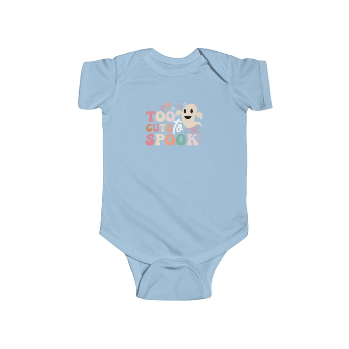 Sea Dragon Dreams light blue infant bodysuit with Too Cute To Spook ghost graphic for Halloween