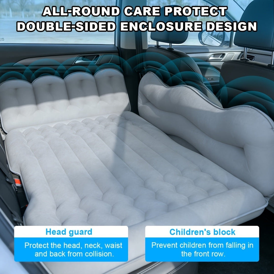 Sea Dragon Dreams inflatable car backseat mattress with double-sided enclosure design in soft grey PVC flocking.