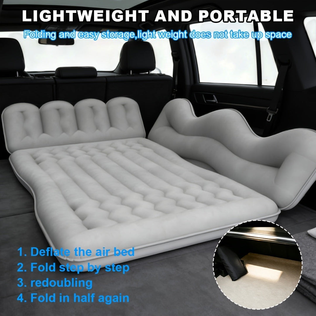 Sea Dragon Dreams inflatable grey car mattress with flocked surface and side enclosure for SUV backseat travel