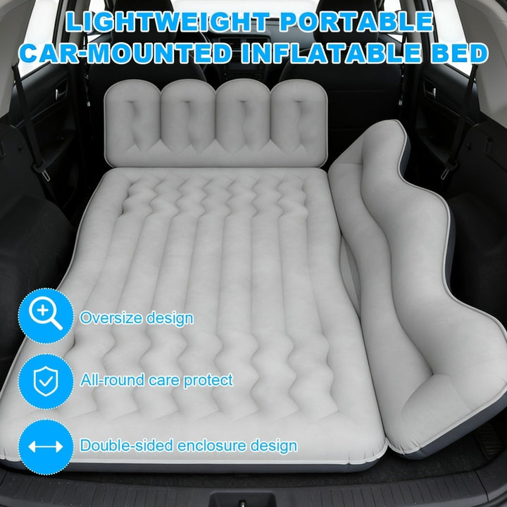 Sea Dragon Dreams inflatable grey car mattress with side enclosures for SUV backseat travel and camping comfort