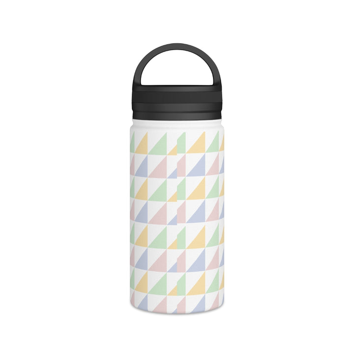 Sea Dragon Dreams insulated water bottle with a matte finish and a colorful pastel geometric triangle pattern.