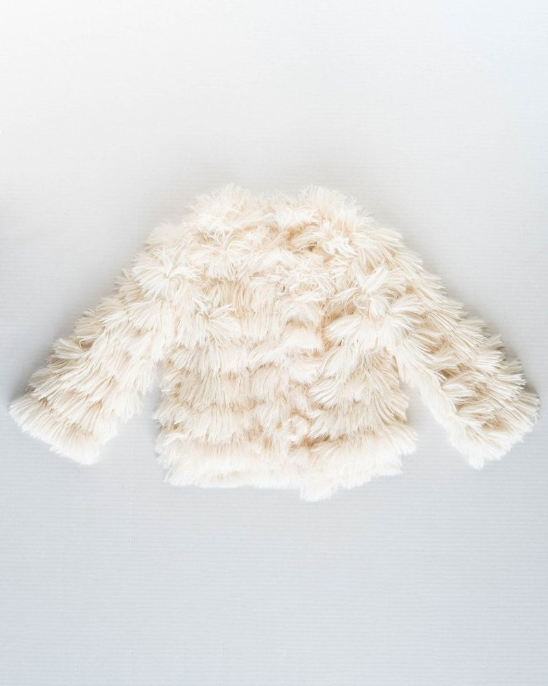 Sea Dragon Dreams ivory faux shag layered jacket with a cozy textured design for a stylish and warm look.