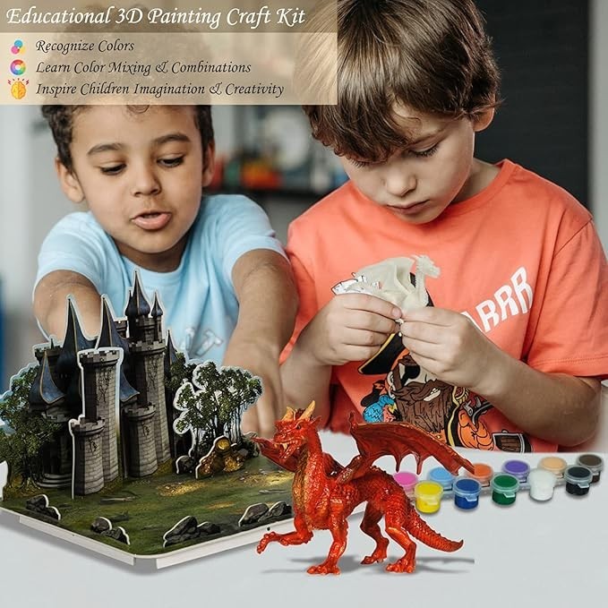 Sea Dragon Dreams kids painting kit with 3D castle puzzle and dragon figurines for creative play