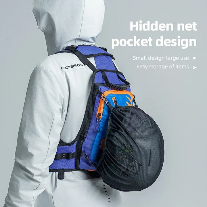 Sea Dragon Dreams H53 kids ski training backpack in blue with a black helmet storage net and adjustable straps.