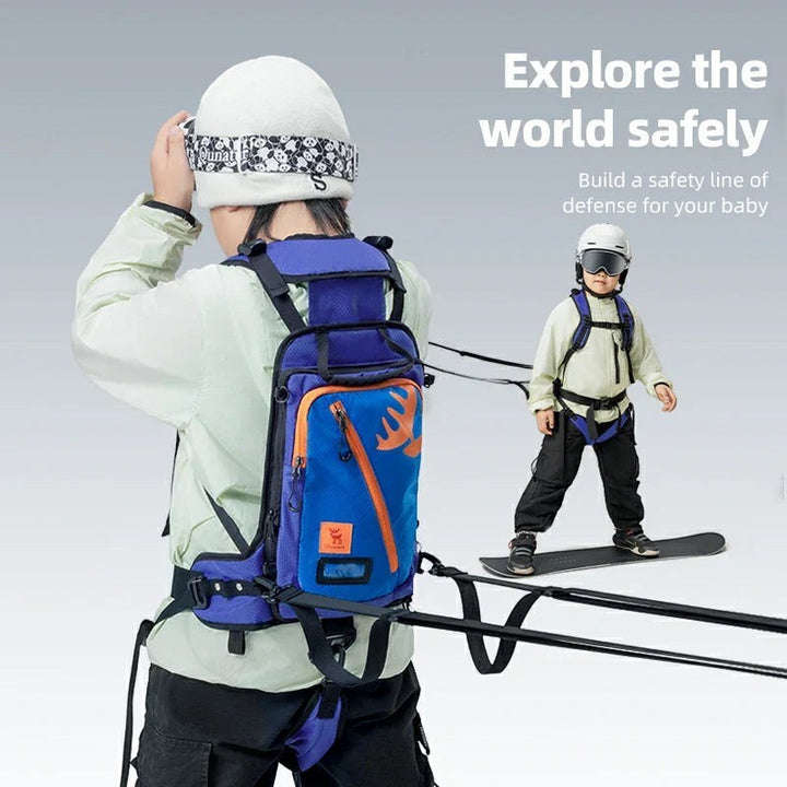 Sea Dragon Dreams Qunature H53 kids ski training backpack with traction rope and adjustable harness for beginner skiers