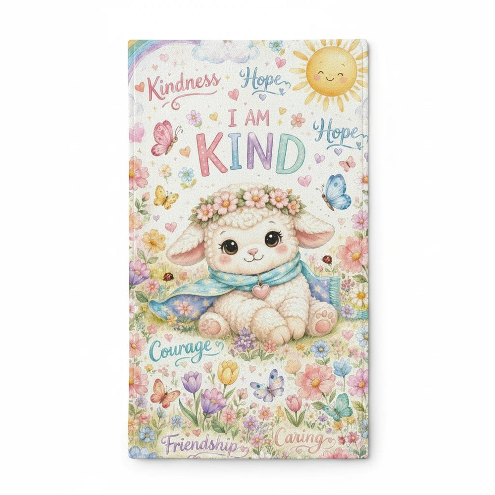 Sea Dragon Dreams I Am Kind lamb minky sleeping bag with floral rainbow design and soft polyester fabric for kids