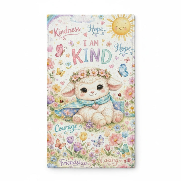 Sea Dragon Dreams I Am Kind lamb minky sleeping bag with floral rainbow design and soft polyester fabric for kids