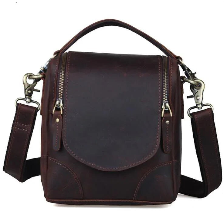 Sea Dragon Dreams Calista handcrafted dark brown full-grain leather camera bag with vintage brass hardware.