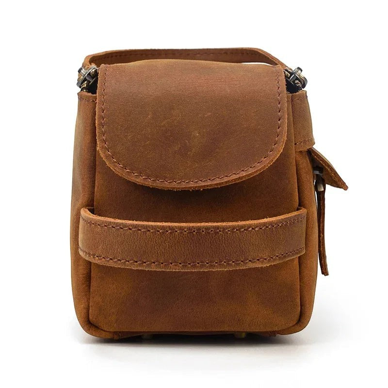 Sea Dragon Dreams handmade brown leather toiletry bag with a front pocket and durable design for travel