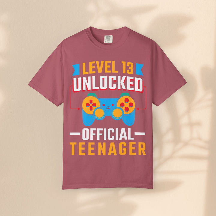 Sea Dragon Dreams Level 13 Unlocked Official Teenager gamer t-shirt in dusty rose cotton with a retro controller graphic