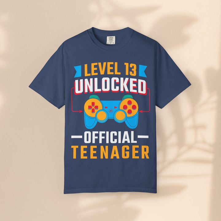 Sea Dragon Dreams unisex navy blue cotton t-shirt with Level 13 Unlocked Official Teenager gamer graphic print