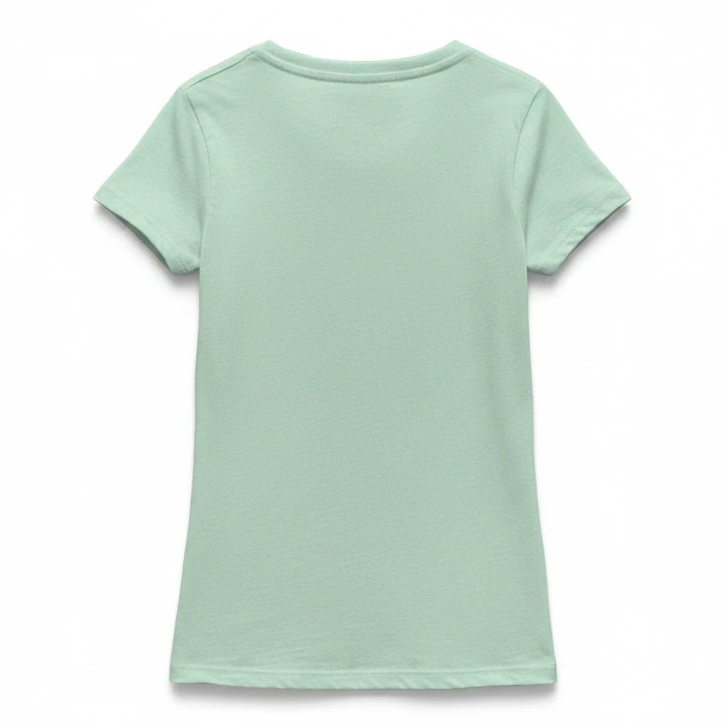 Sea Dragon Dreams girl's light green short-sleeve birthday t-shirt, back view of soft cotton crew neck top.