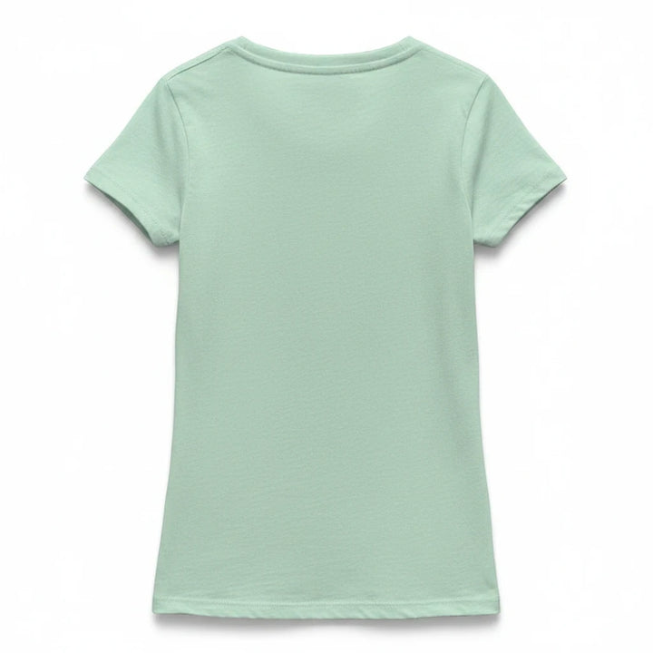 Sea Dragon Dreams girl's light green short-sleeve birthday t-shirt, back view of soft cotton crew neck top.
