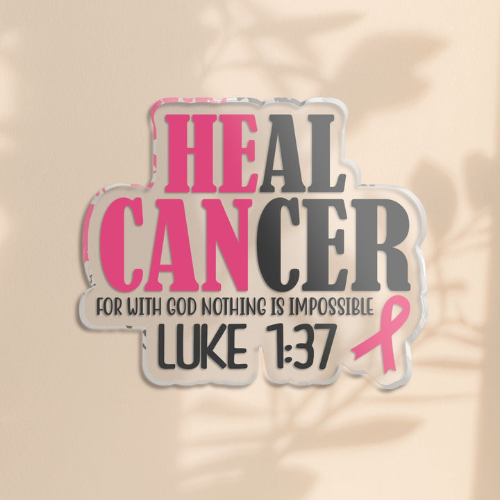 Sea Dragon Dreams Luke 1:37 breast cancer awareness acrylic plaque with pink ribbon and inspirational scripture text