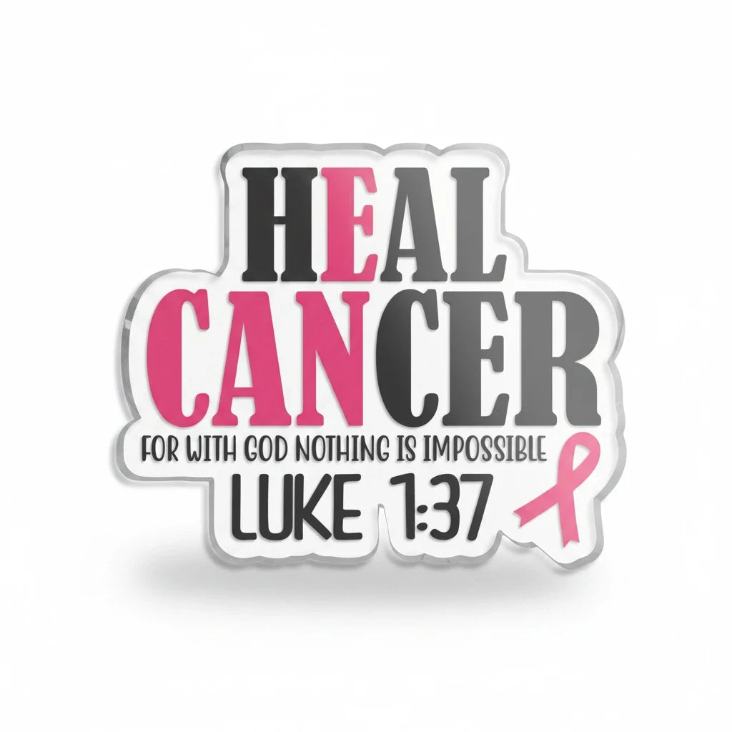 Sea Dragon Dreams Luke 1:37 acrylic plaque with pink breast cancer ribbon and inspirational faith-based message.