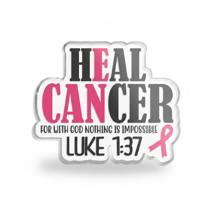Sea Dragon Dreams Luke 1:37 acrylic plaque with pink breast cancer ribbon and inspirational faith-based message.