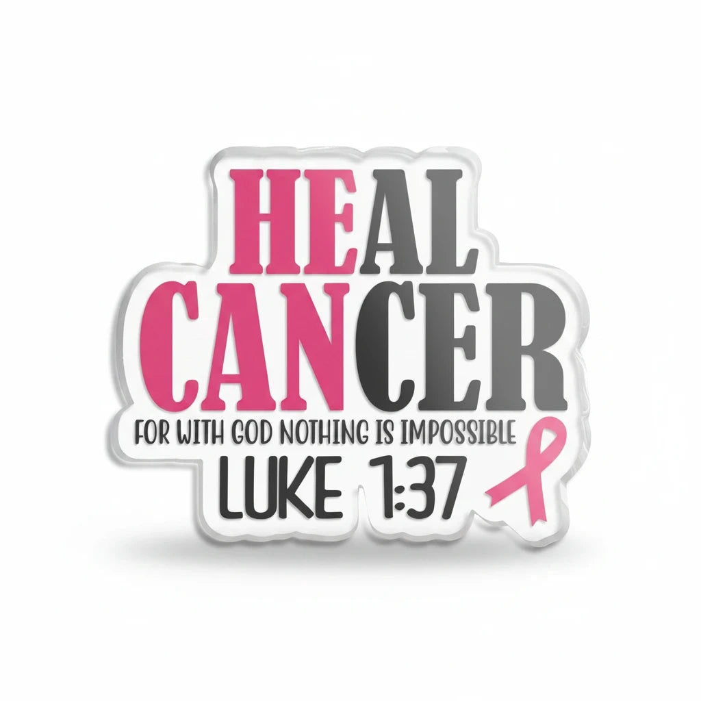 Sea Dragon Dreams Luke 1:37 acrylic plaque with pink breast cancer awareness ribbon and inspirational faith message