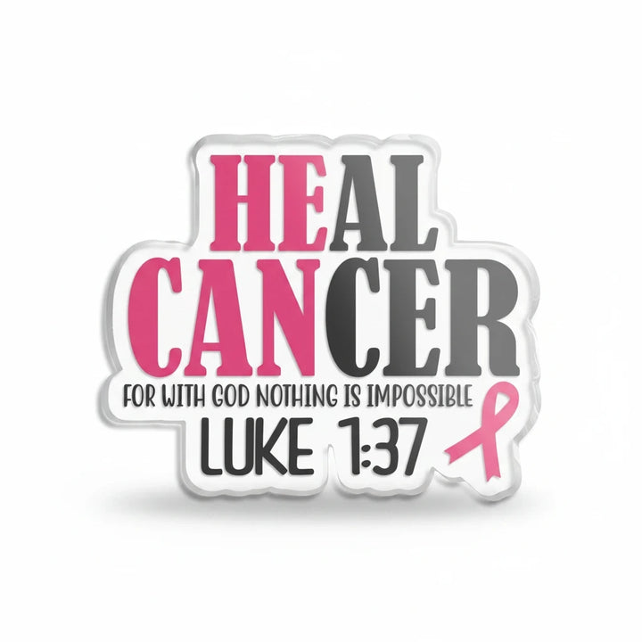Sea Dragon Dreams Luke 1:37 acrylic plaque with pink breast cancer awareness ribbon and inspirational faith message