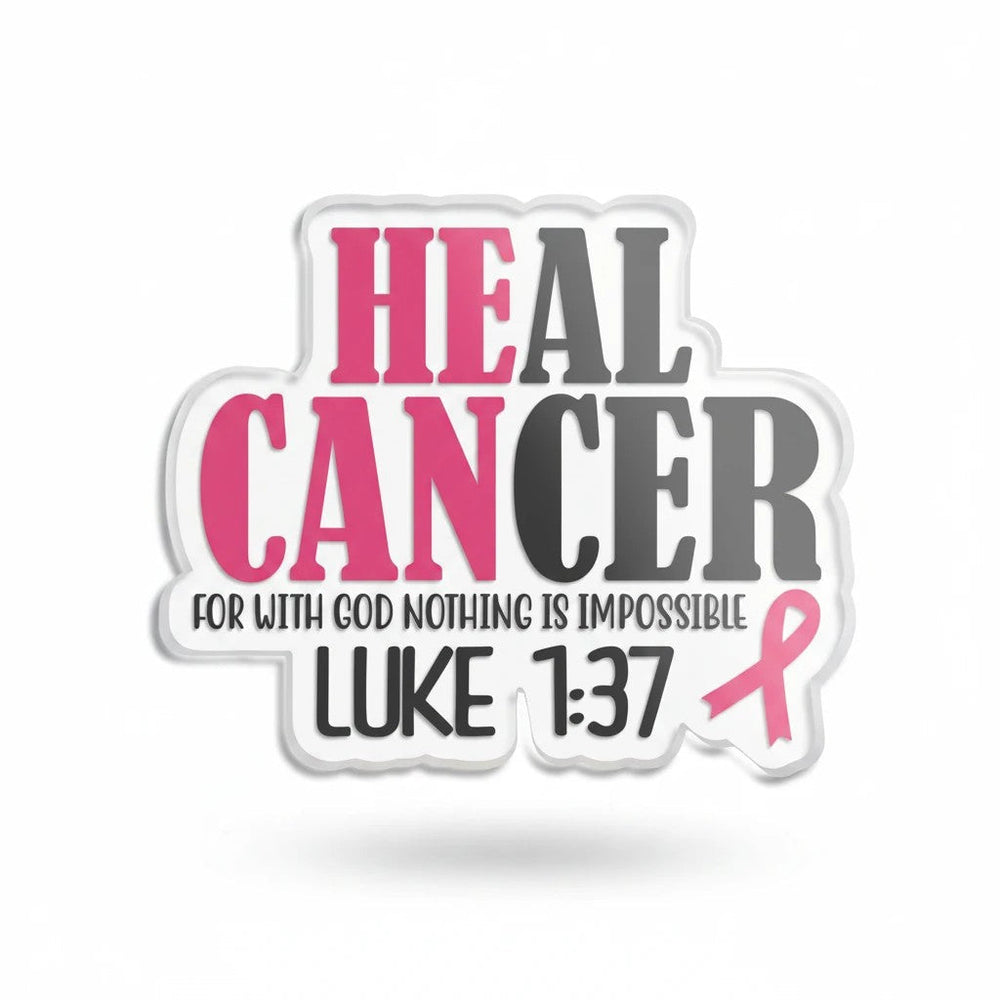 Sea Dragon Dreams Luke 1:37 acrylic plaque with pink breast cancer ribbon and inspirational faith message